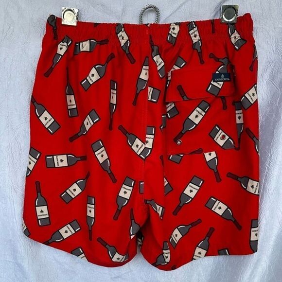 RAINFOREST Size L Sip Happens Wine Bottle Swim Trunks Red Pattern Shorts - Picture 2 of 5